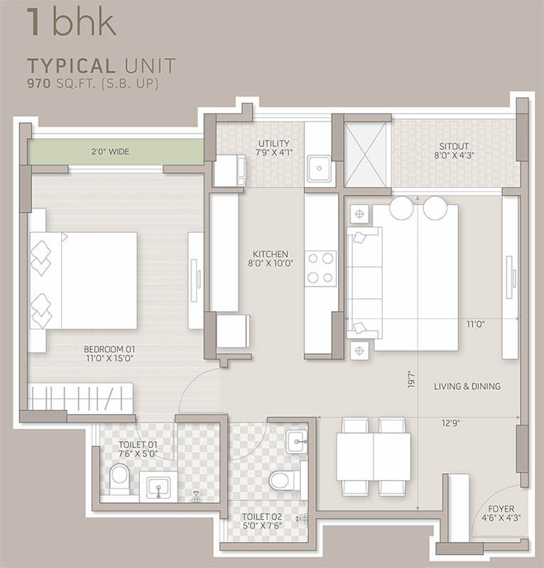 1bhk 970 orchid salisbury
