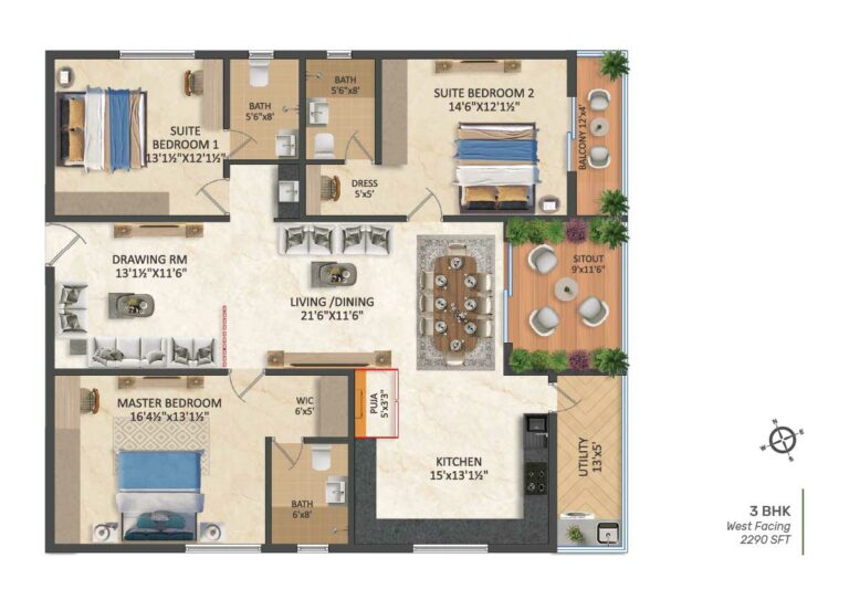2290 3bhk west srias iwa sas iwa