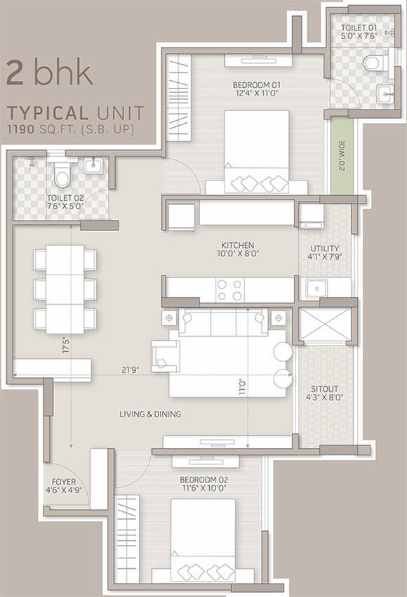 2bhk 1190 orchid salisbury