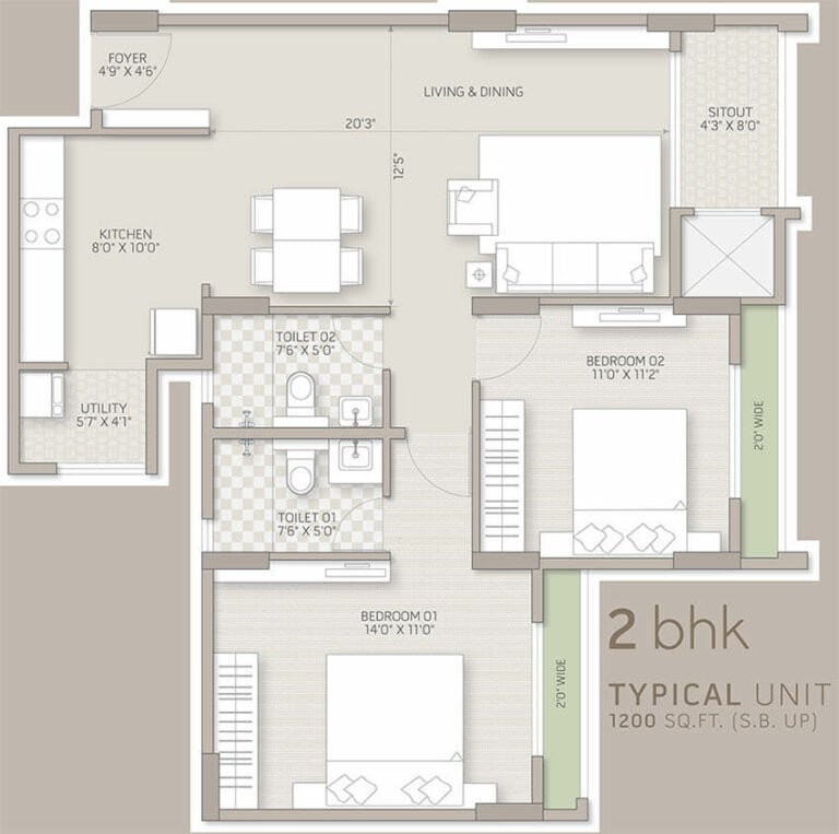 2bhk 1200 orchid salisbury