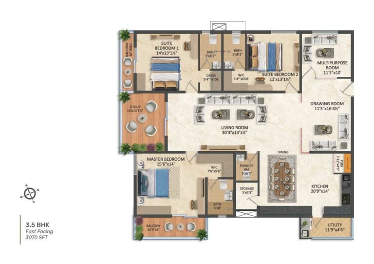 3070 3.5bhk east srias iwa sas iwa