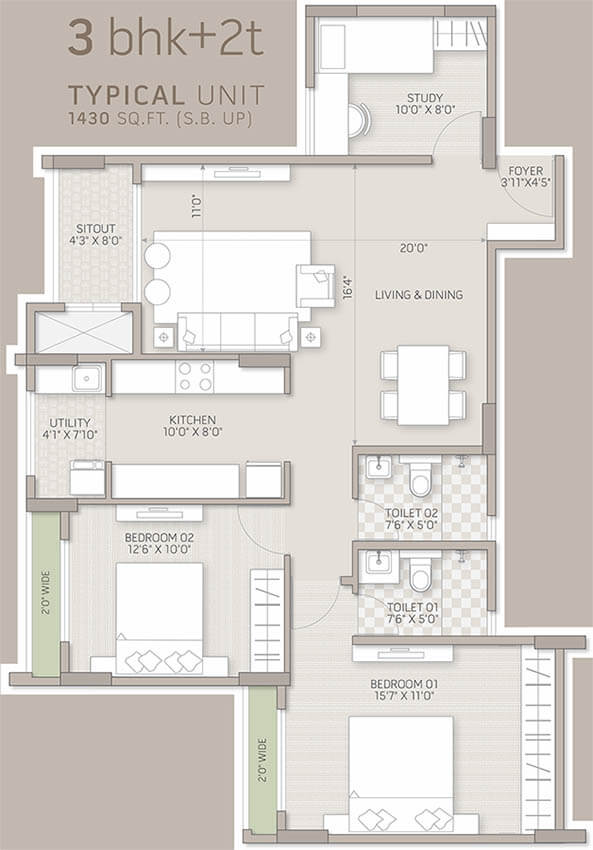 3bhk+2t 1430 orchid salisbury