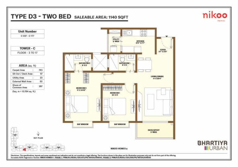 2bhk d3 1140 nikoo homes 6