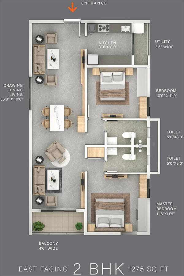 2bhk east 1275 the line narsingi