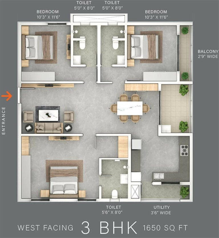 3bhk west 1650 the line narsingi