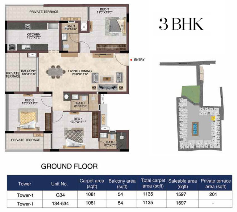 3bhk 1597 casagrand linore chennai