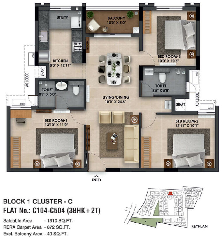 3bhk+2t 1310 radiance the prime