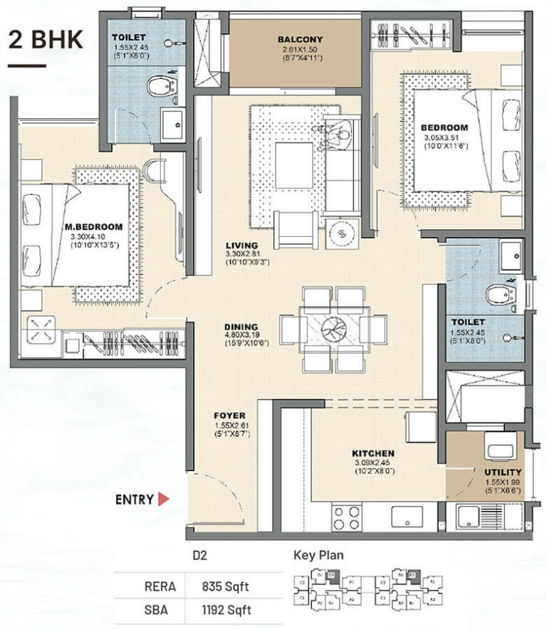 2bhk 1192 vajram newtown 2.0