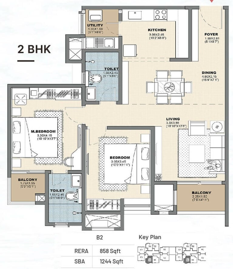 2bhk 1244 vajram newtown 2.0