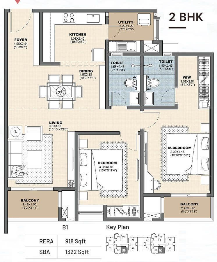 2bhk 1322 vajram newtown 2.0