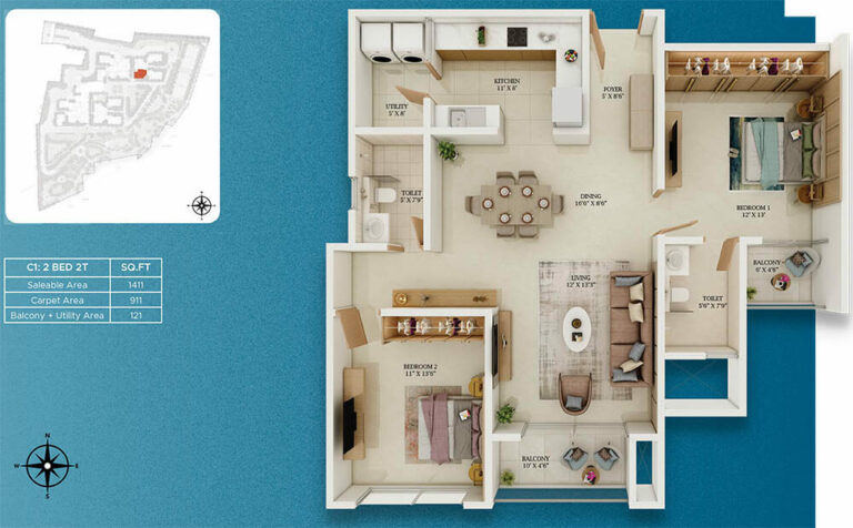2bhk 1411 prestige somerville