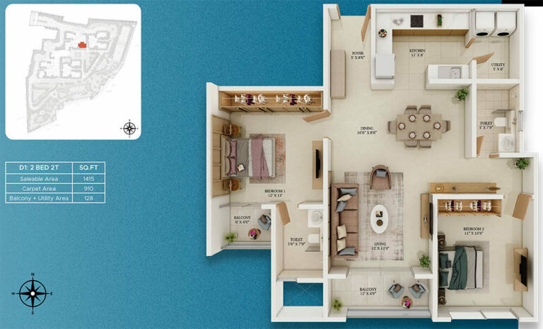 2bhk 1415 prestige somerville