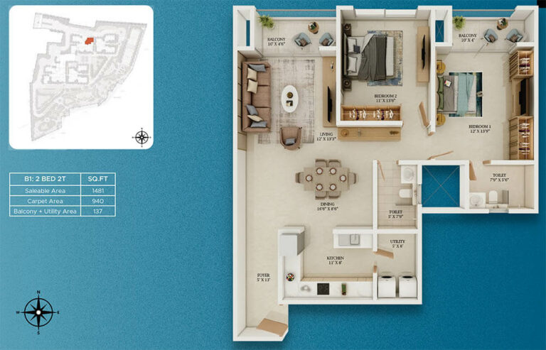 2bhk 1481 prestige somerville