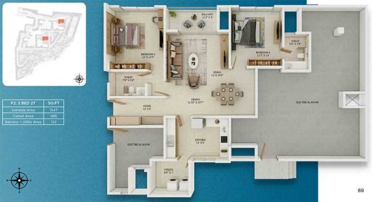 2bhk 1547 prestige somerville