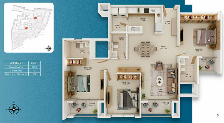 3bhk 1773 prestige somerville