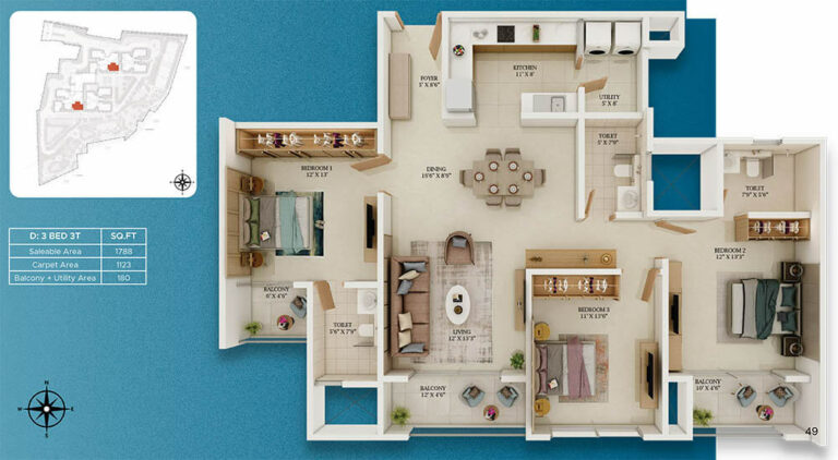 3bhk 1788 prestige somerville