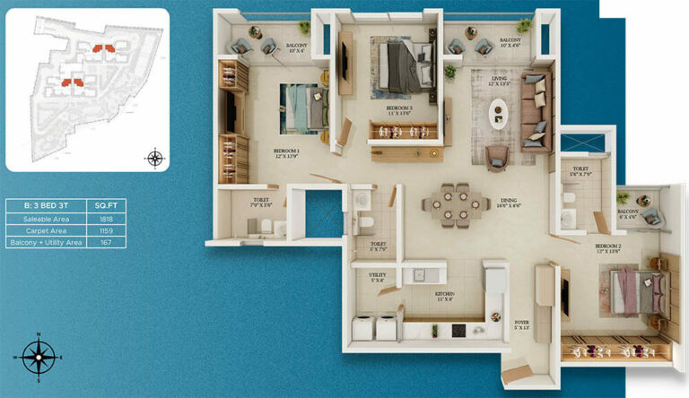3bhk 1818 prestige somerville