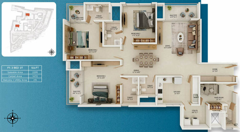 3bhk 2295 prestige somerville