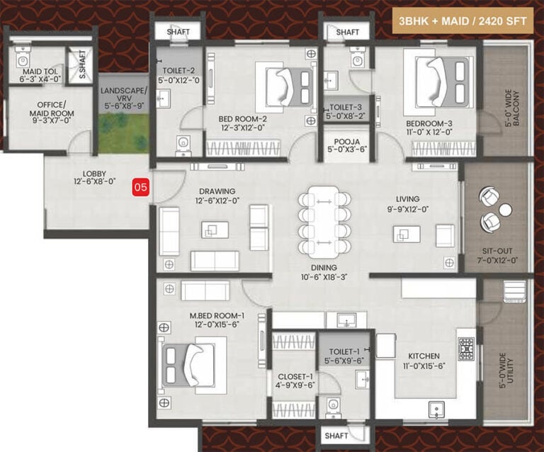 3bhk+maid 2420 team4 arka by team4 lifespaces