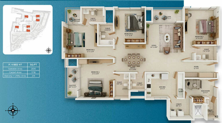 4bhk 2616 prestige somerville