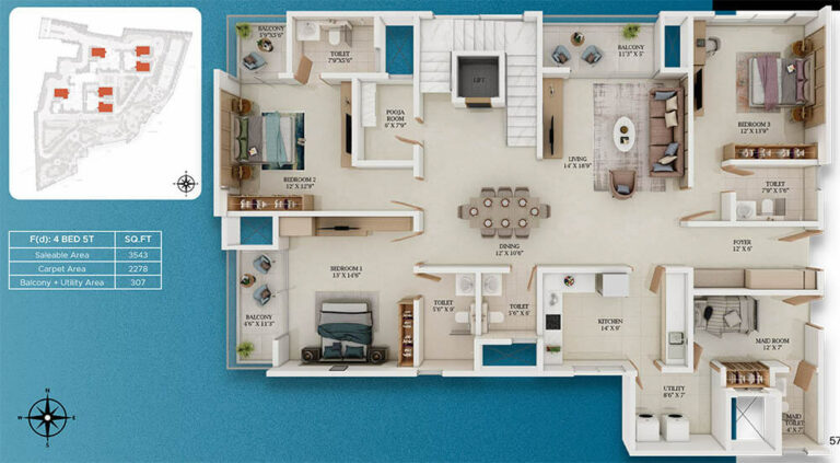 4bhk duplex 3543 level1 prestige somerville
