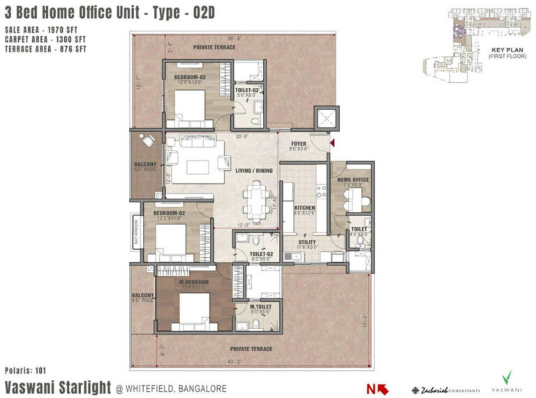 3BHK Home Office Terrace 1970 - Vaswani Starlight