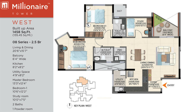 2.5BHK 1458 - Artismo Millionaire Tower