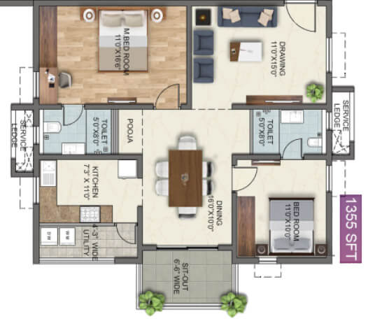 2BHK 1355 - Anvita High9 Hyderabad