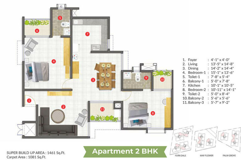 2BHK Apartment 1461 - Aratt Cityscapes