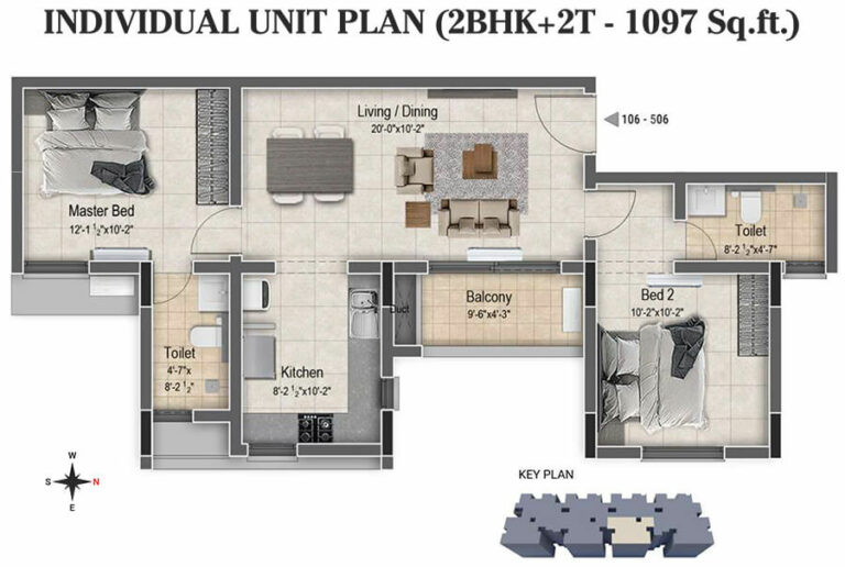 2BHK+2T 1097 - DRA Clover Tambaram Chennai