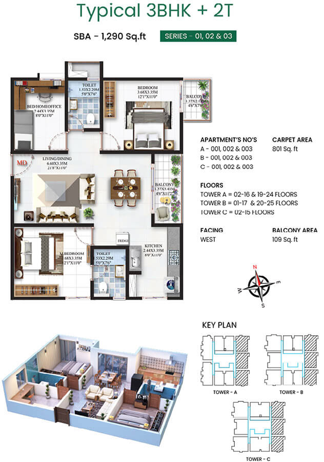 3BHK 1290 - SBR Minara