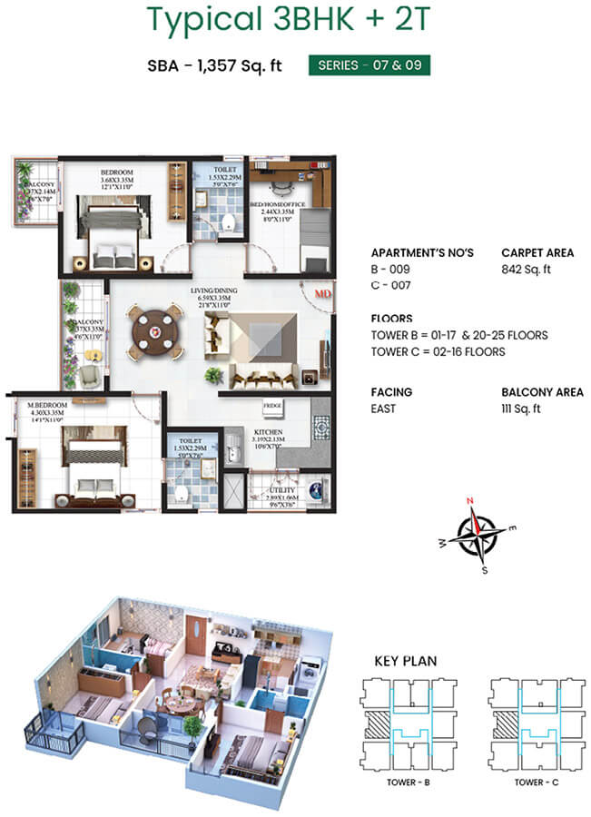 3BHK 1357 - SBR Minara