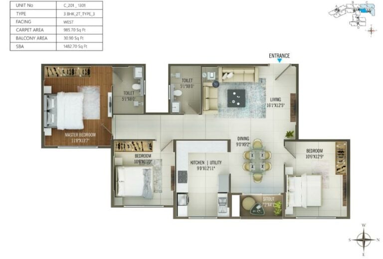 3BHK 1482 - Concorde Mayfair Yelahanka