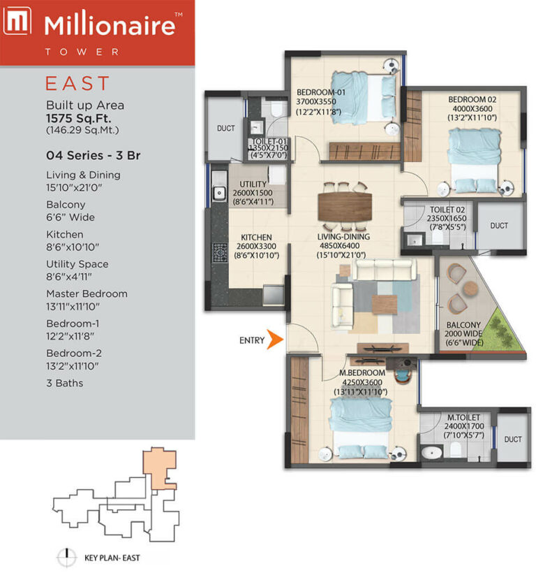 3BHK 1575 - Artismo Millionaire Tower