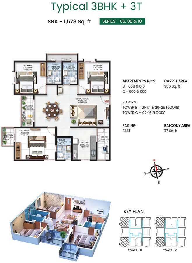 3BHK 1578 - SBR Minara