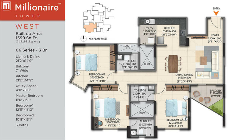 3BHK 1599 - Artismo Millionaire Tower