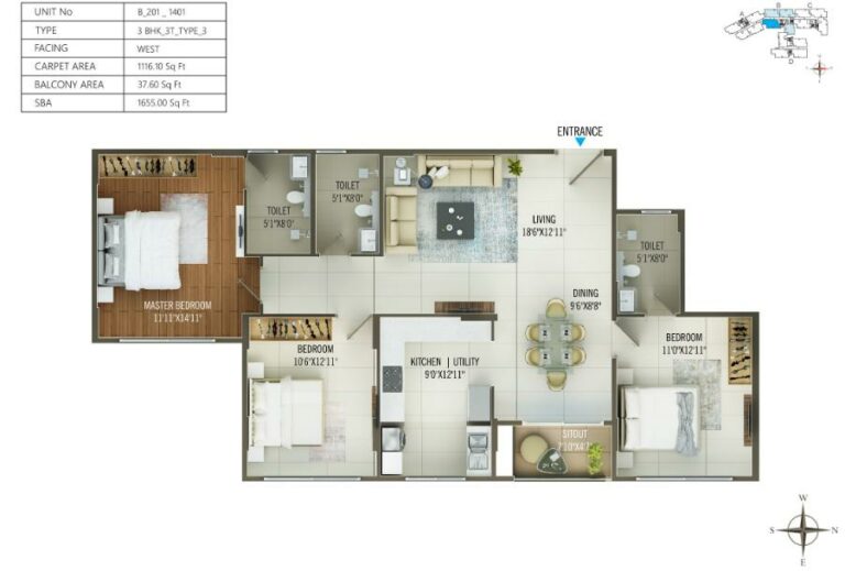 3BHK 1655 - Concorde Mayfair Yelahanka