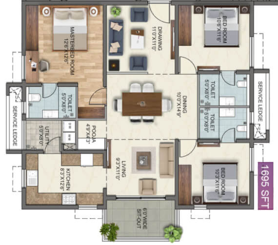 3BHK 1695 - Anvita High9 Hyderabad