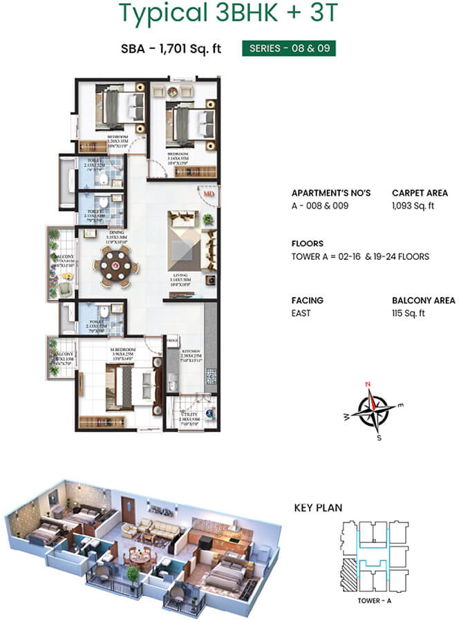 3BHK 1701 - SBR Minara