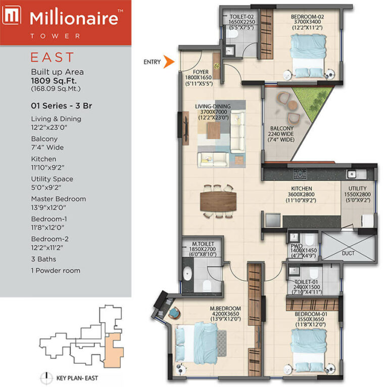 3BHK 1809 - Artismo Millionaire Tower