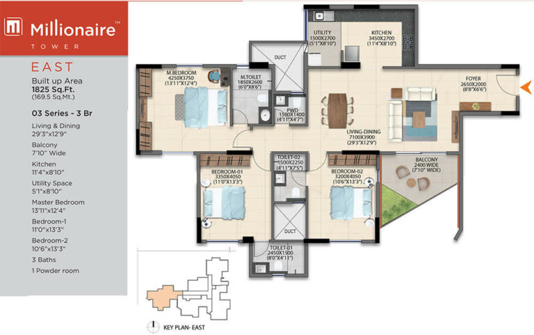3BHK 1825 - Artismo Millionaire Tower