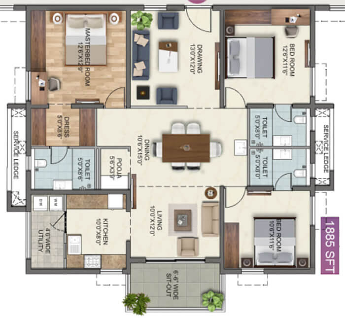 3BHK 1885 - Anvita High9 Hyderabad