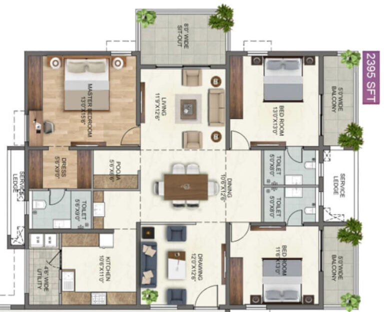 3BHK 2395 - Anvita High9 Hyderabad