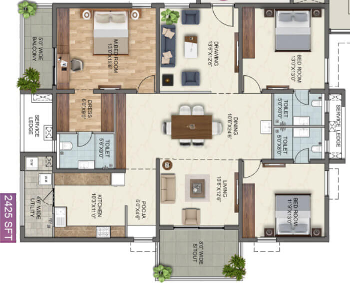 3BHK 2425 - Anvita High9 Hyderabad