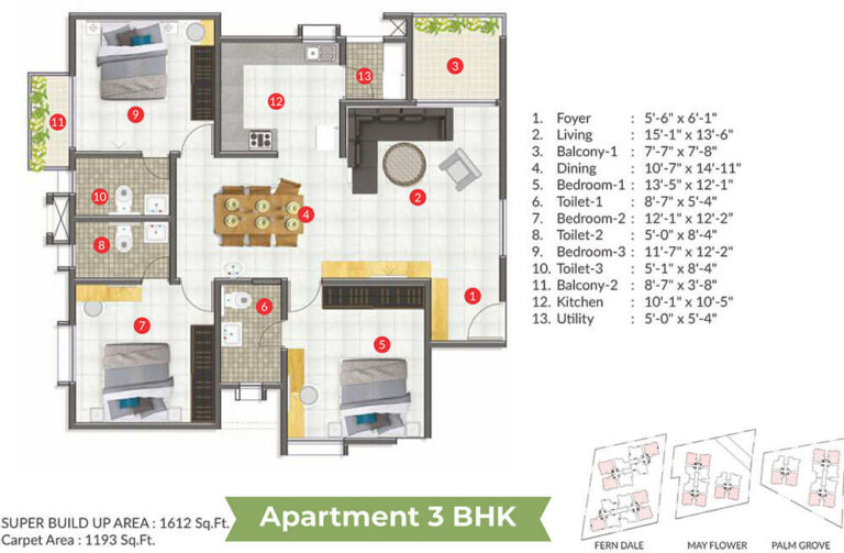 3BHK Apartment 1612 - Aratt Cityscapes