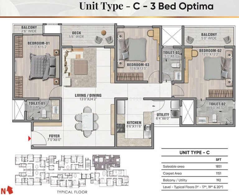 3BHK Optima 1851 - Prestige Camden Gardens