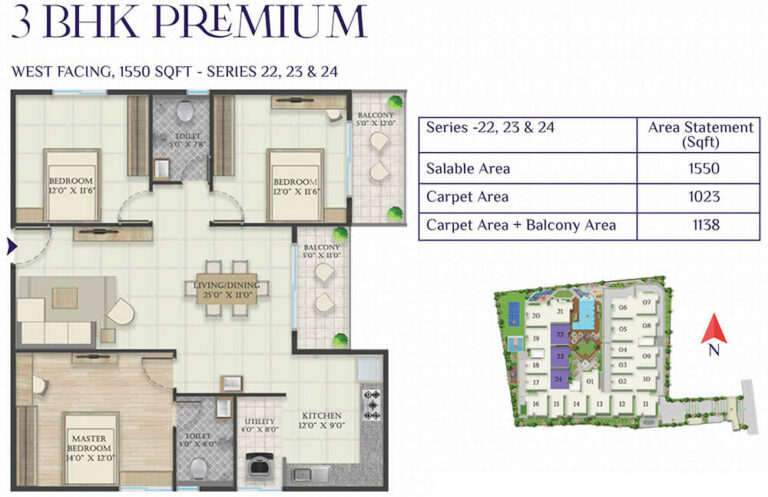 3BHK Premium 1550 - Abhee Riviera Royale