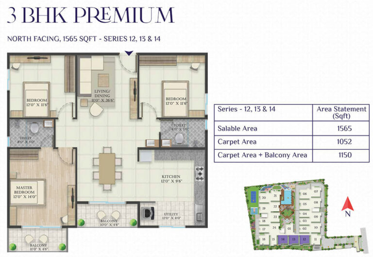 3BHK Premium 1565 - Abhee Riviera Royale