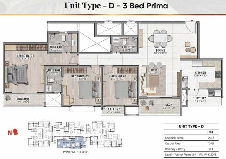 3BHK Prima 2037 - Prestige Camden Gardens