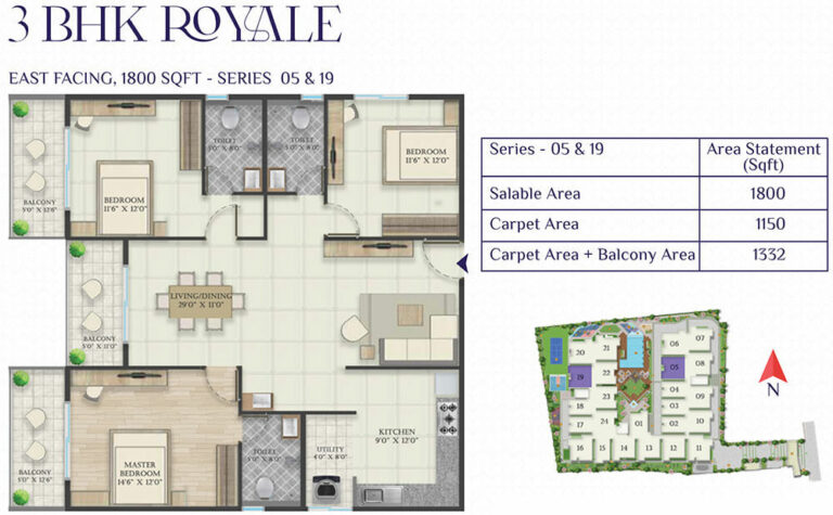 3BHK Royale 1800 - Abhee Riviera Royale